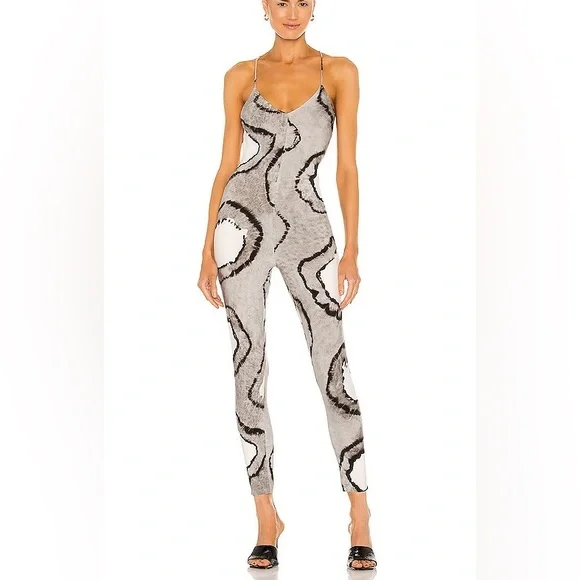 NWT Norma Kamali Fara slip Catsuit Gray tie dye Jumpsuit - Picture 1 of 5